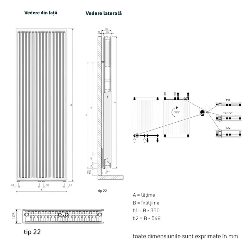 Calorifer vertical Purmo VR22/1800x450 otel alb